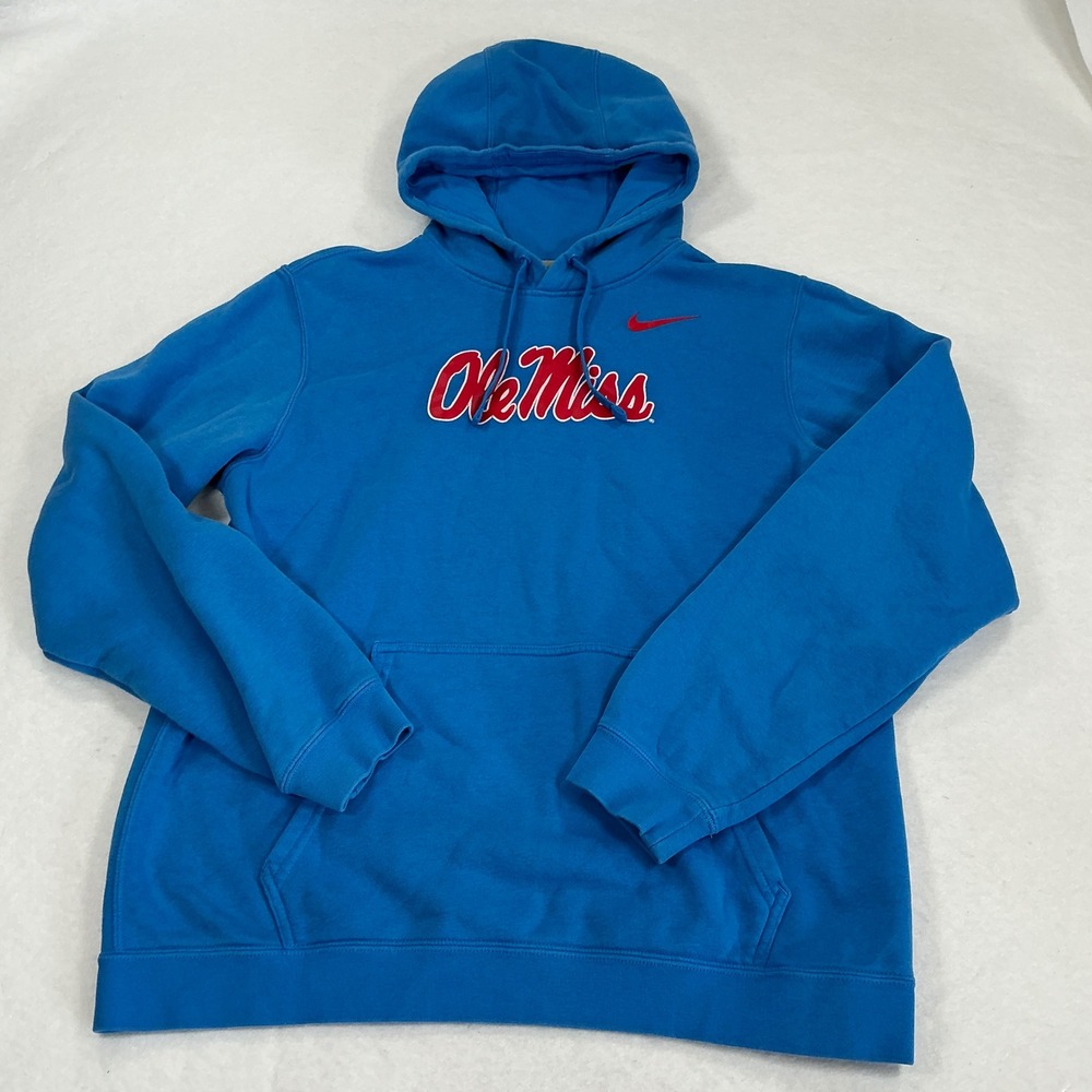 Nike Ole Miss Rebels Hoodie Mens Medium Blue Fleece Pullover NCAA 1756